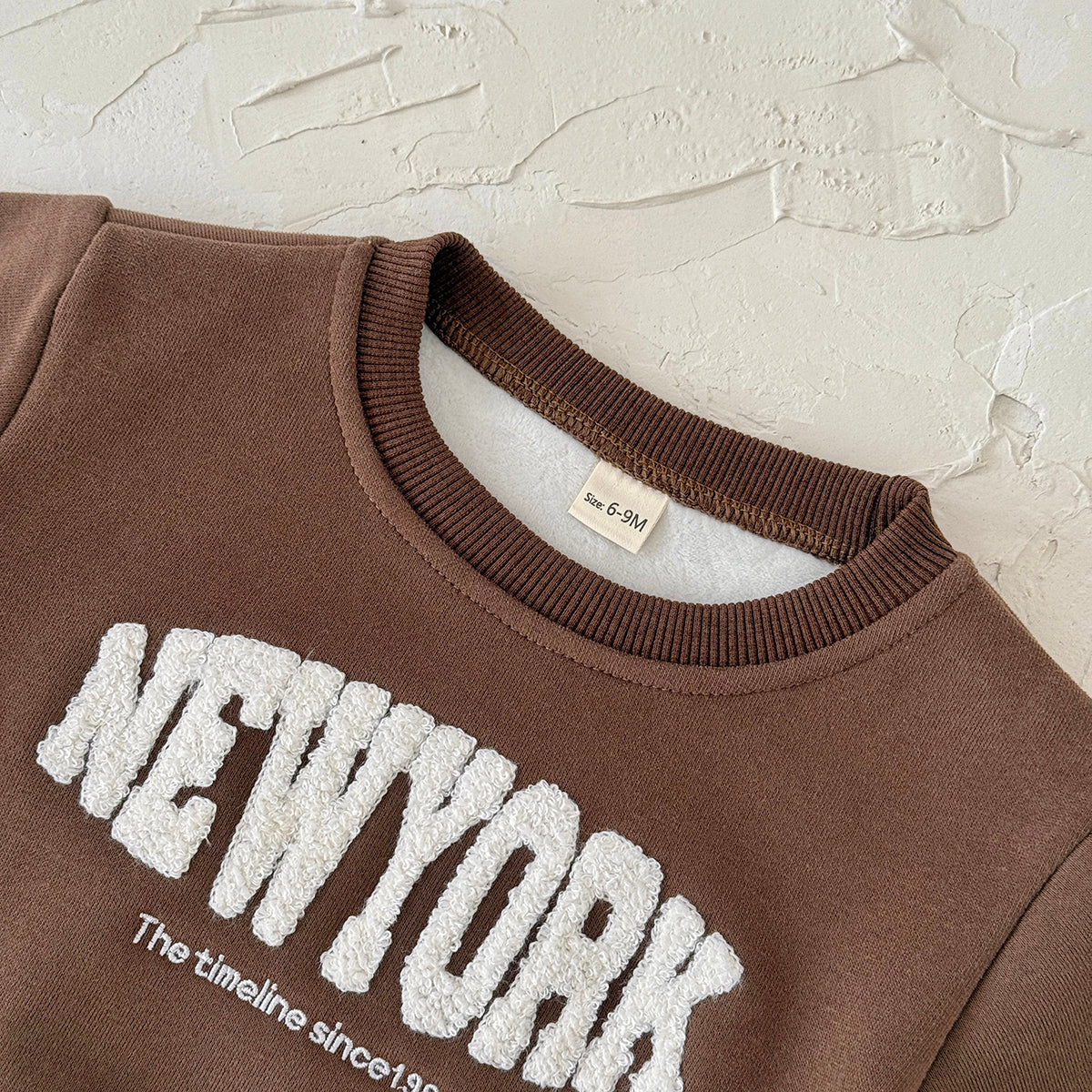Dark Brown Toddler Fleece 2Pcs Letter Sweatshirt Pocket Jogger Warm Outfit
