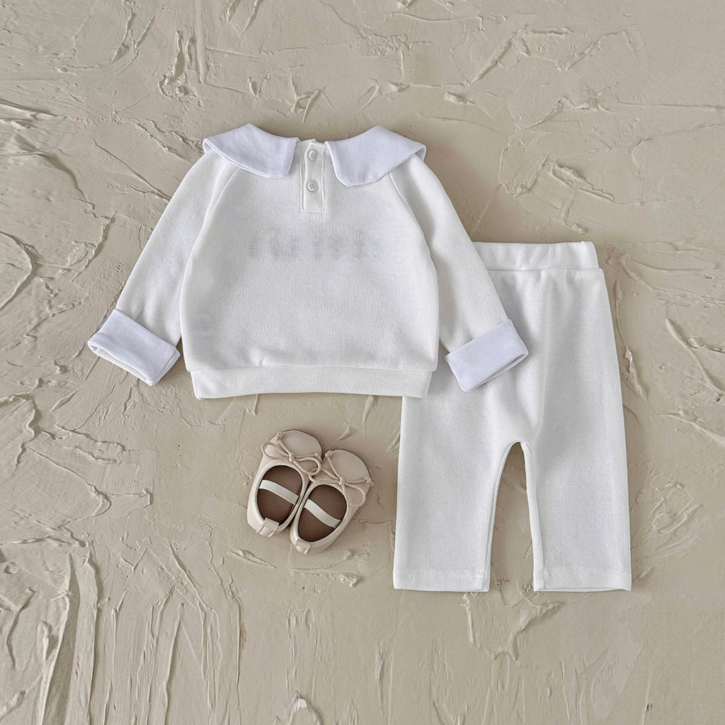 Baby Girl White Flower Embroidered Long Sleeve Set 0-3 Years Old
