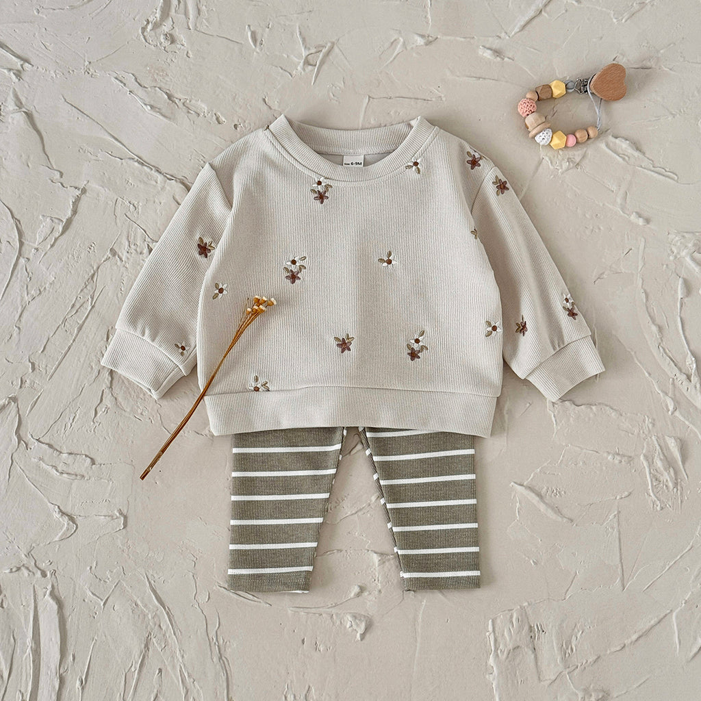 Baby girl floral embroidery pants set for ages 0-3