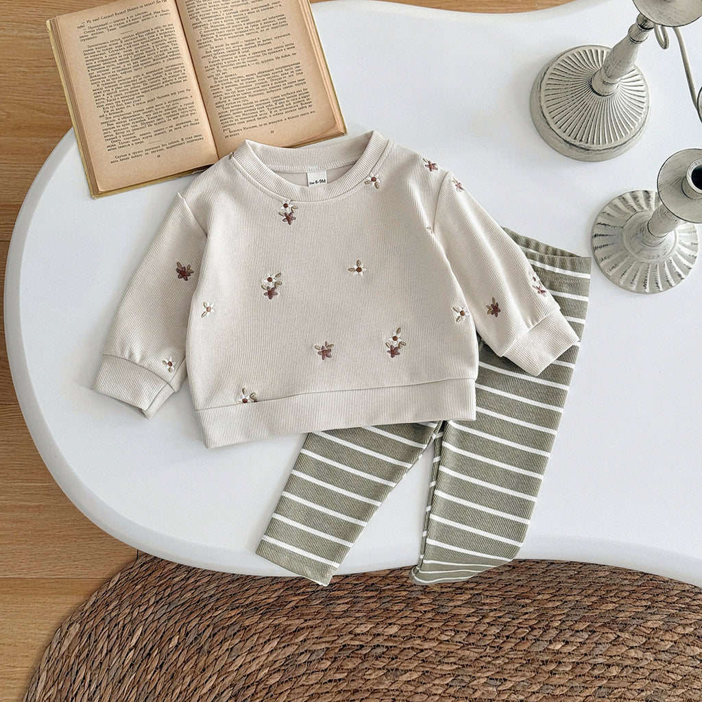 Baby girl floral embroidery pants set for ages 0-3