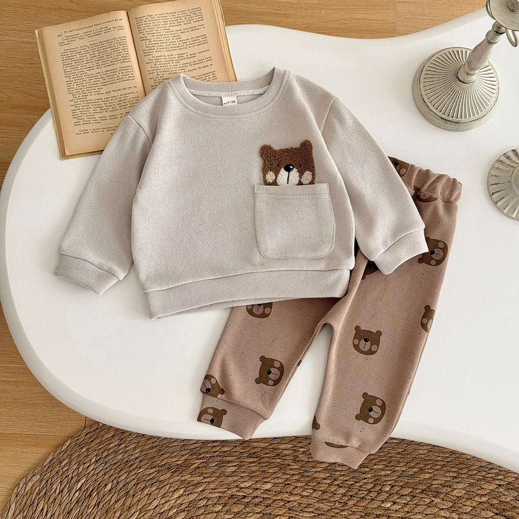 Baby Bear Embroidered Top and Printed Pants Outfit Set 6Months-3Years