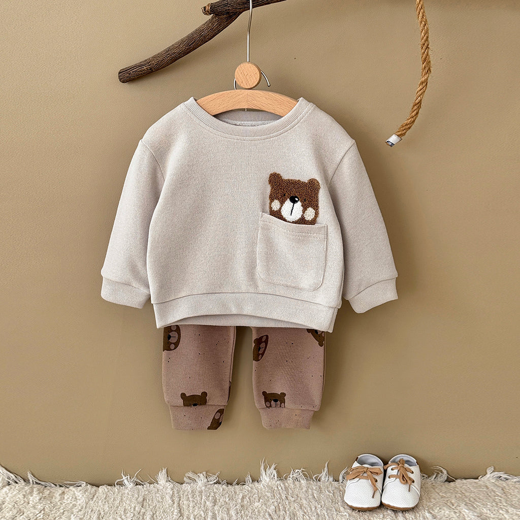 Baby Bear Embroidered Top and Printed Pants Outfit Set 6Months-3Years