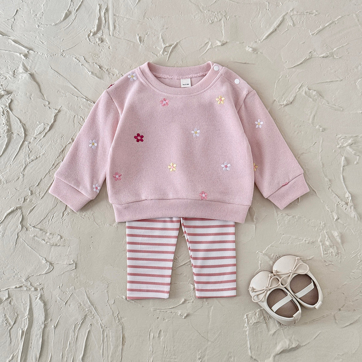 Cute Baby Girl Outfit, Allover Floral Sweatshirt With Pink Striped Pants