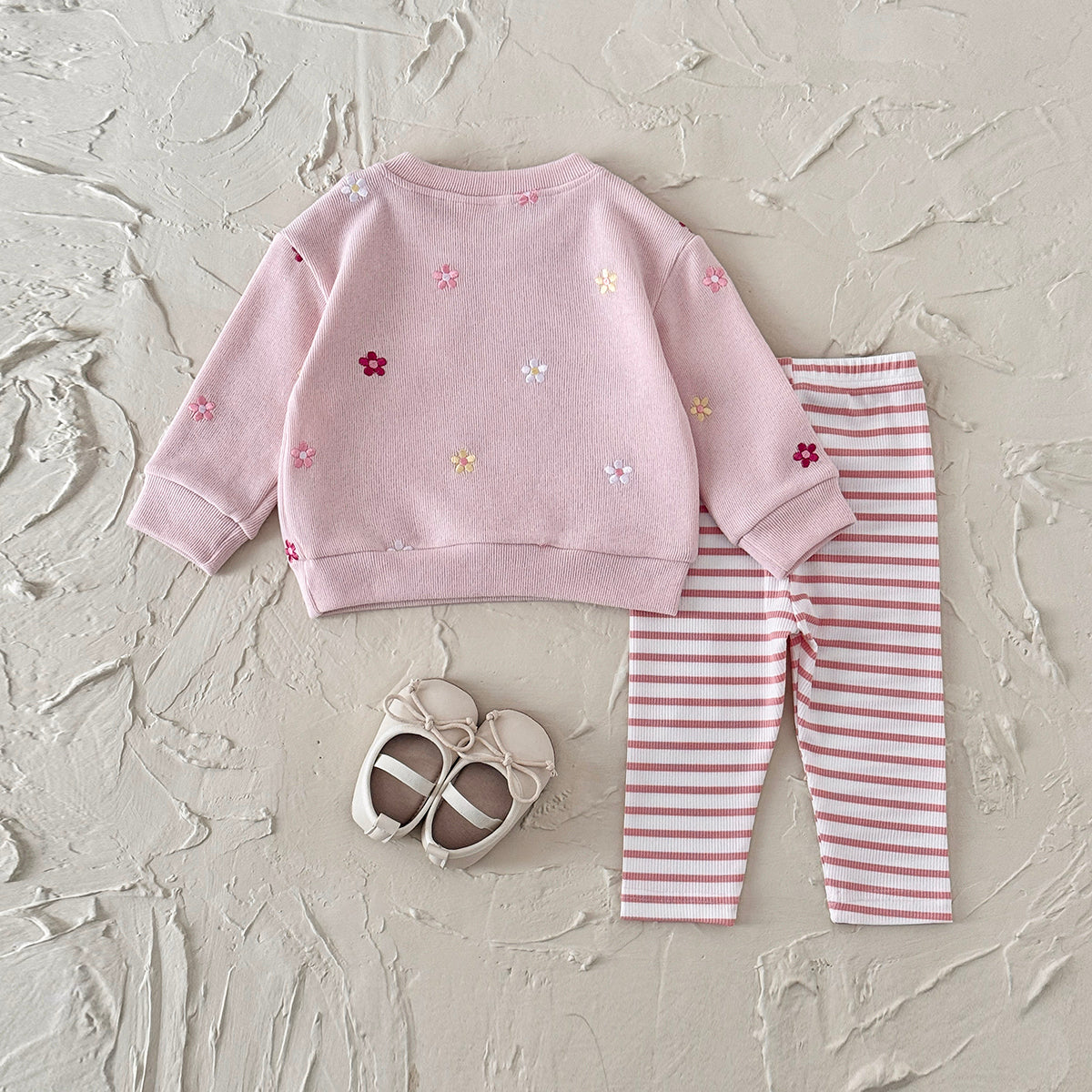 Cute Baby Girl Outfit, Allover Floral Sweatshirt With Pink Striped Pants