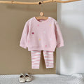 Cute Baby Girl Outfit, Allover Floral Sweatshirt With Pink Striped Pants
