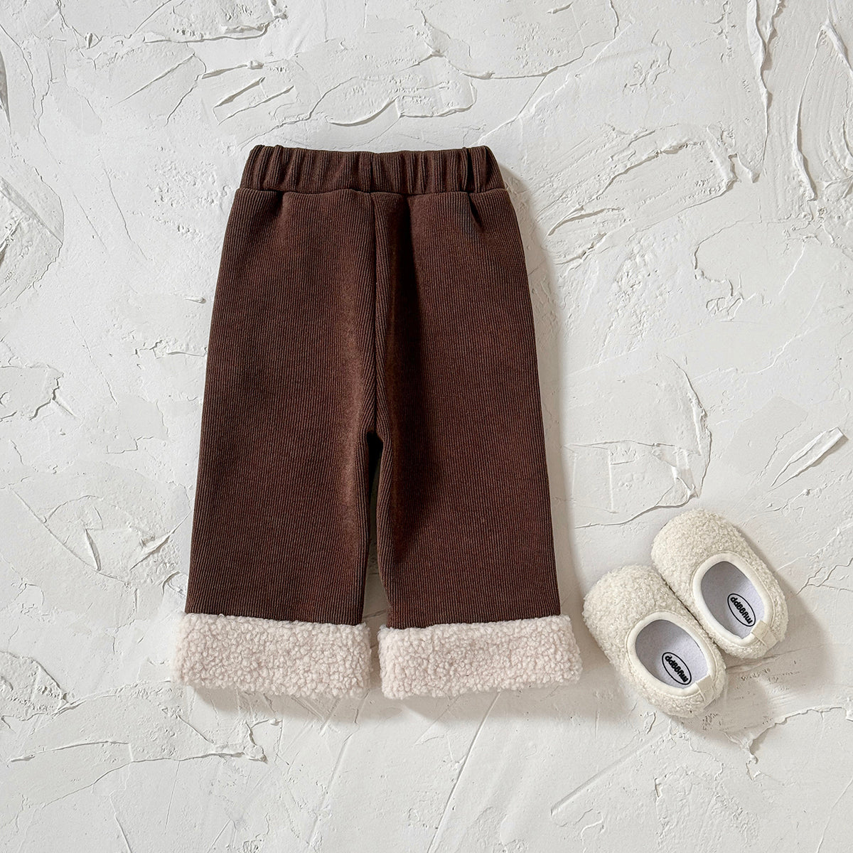 Cute Embroidered Fleece Cuff Kids Winter Pants Elastic Waist Corduroy Girls Pants