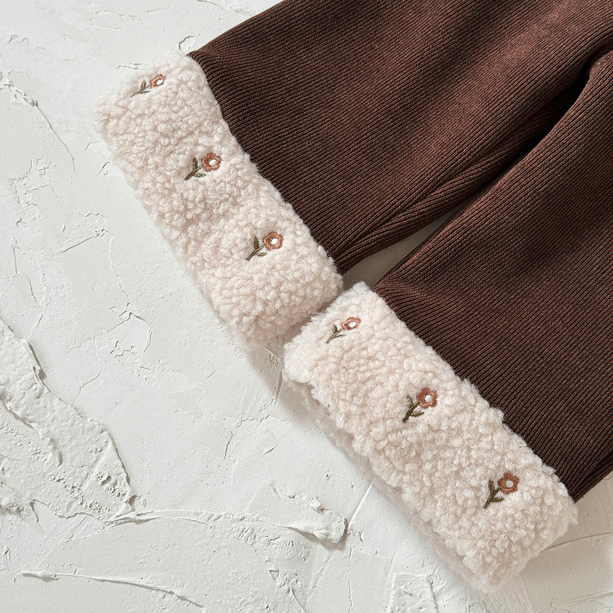 Cute Embroidered Fleece Cuff Kids Winter Pants Elastic Waist Corduroy Girls Pants