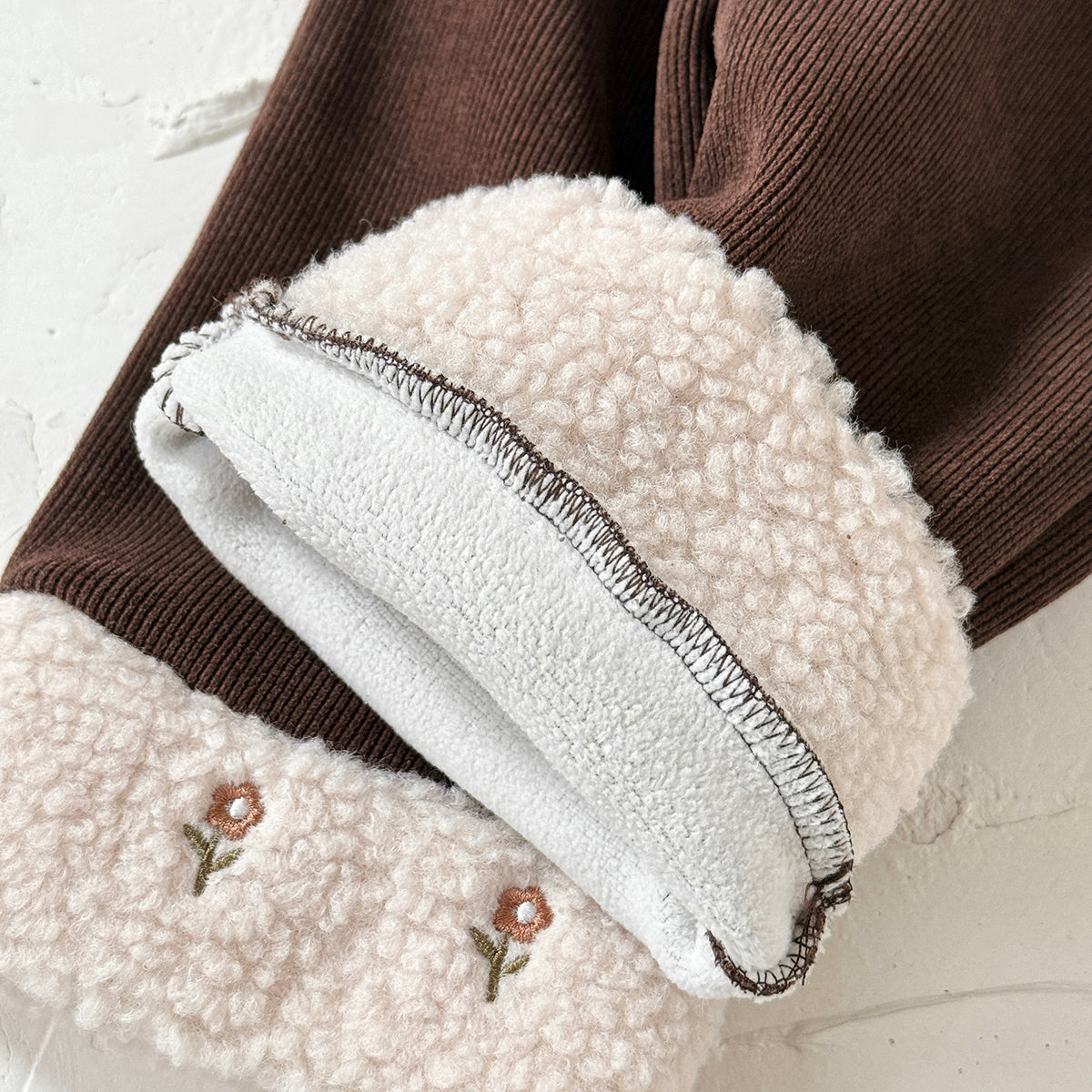 Cute Embroidered Fleece Cuff Kids Winter Pants Elastic Waist Corduroy Girls Pants