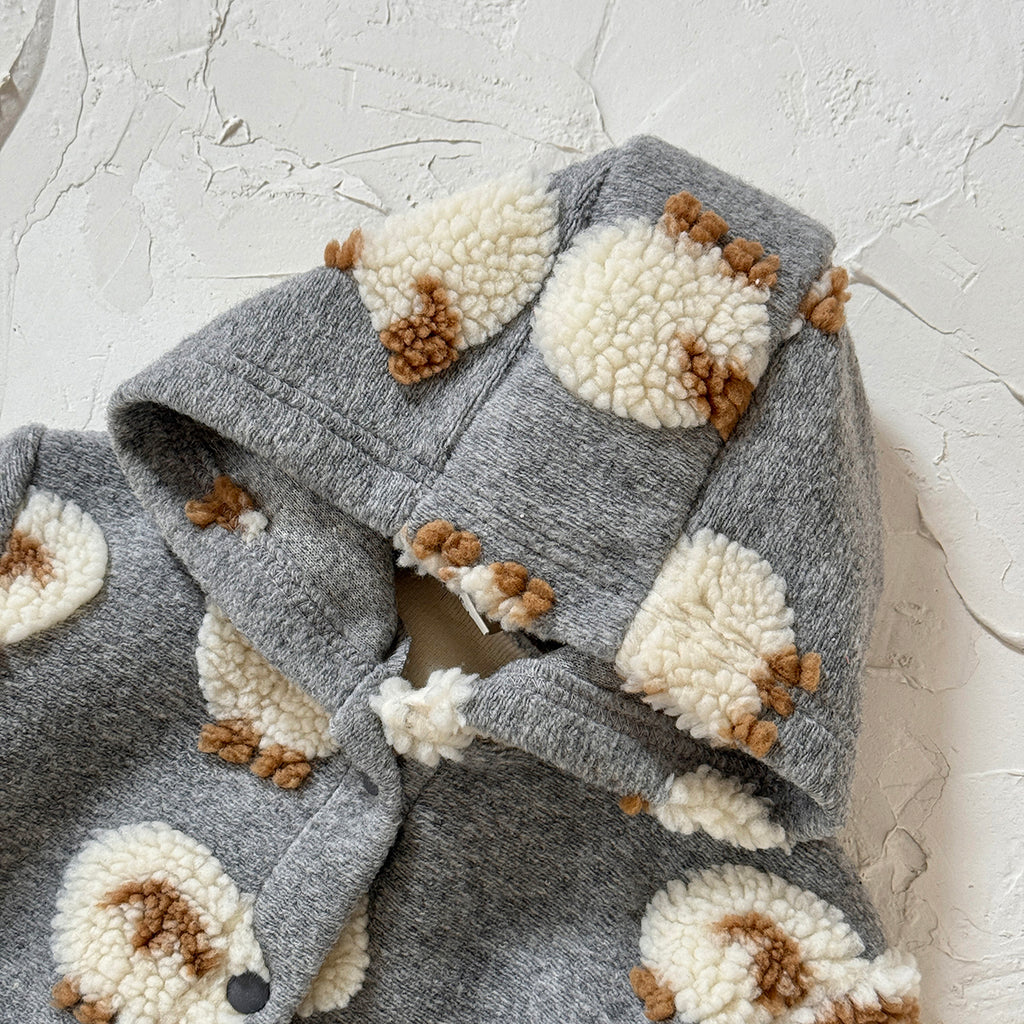3D Sheep Hooded Romper Grey Long Sleeve Newborn Winter Outfit