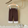 Cute Embroidered Fleece Cuff Kids Winter Pants Elastic Waist Corduroy Girls Pants