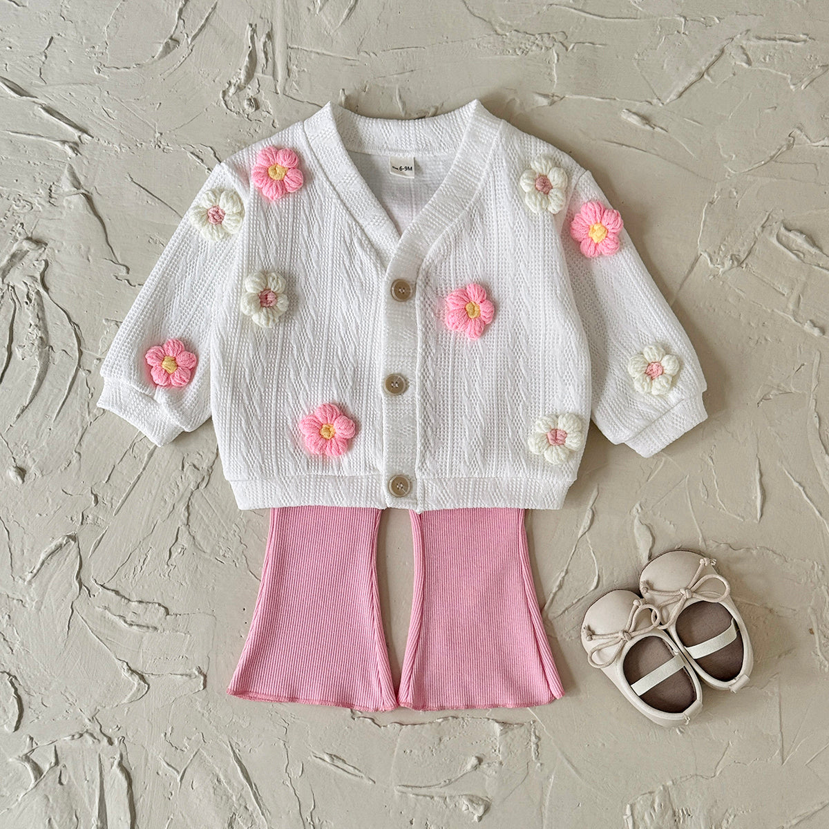 Baby girl three-dimensional flower long sleeved pants set 0-3 years old