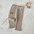 Simple Floral Baby Thin Fleece Leggings Ruffle Hem Stretchy Fit Trousers