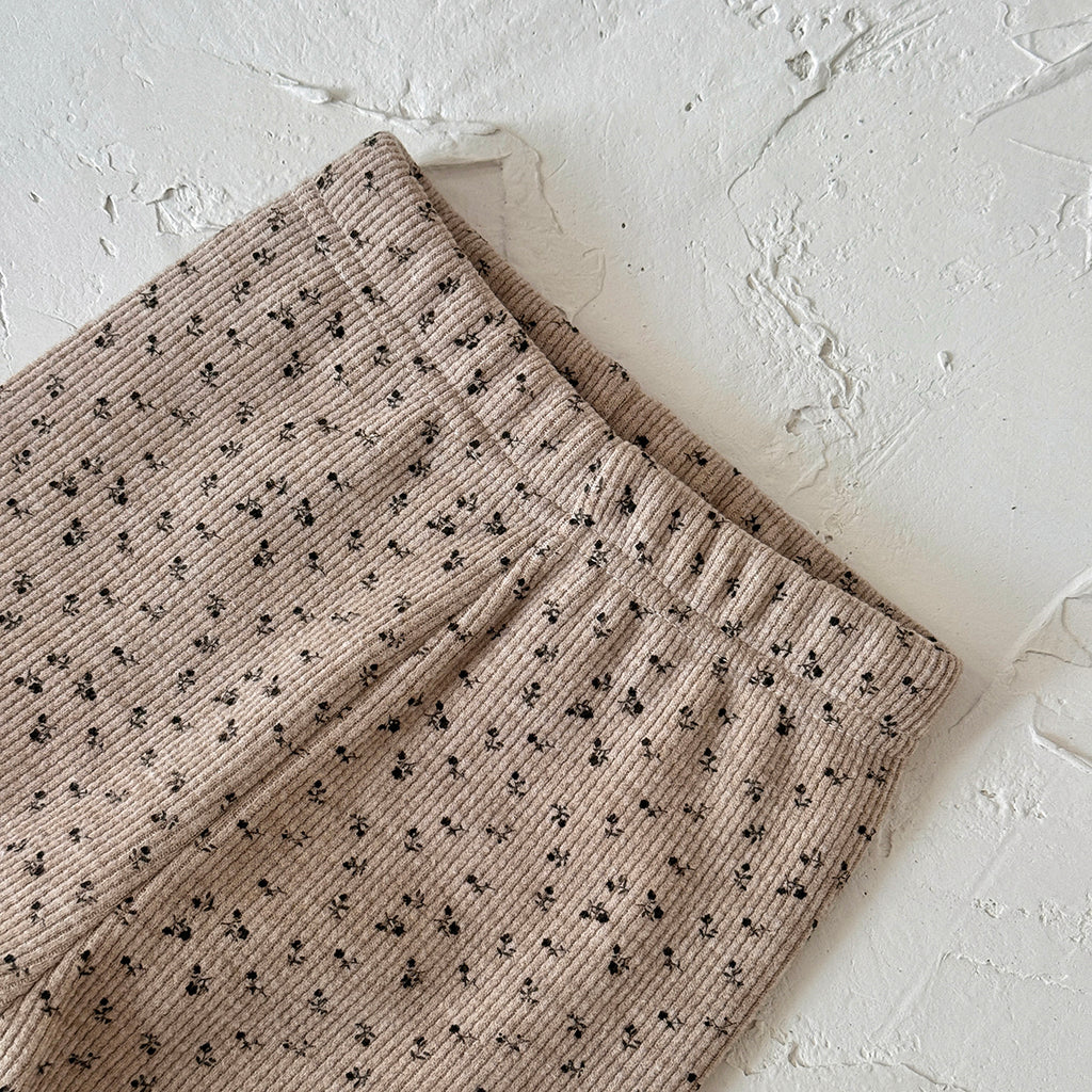 Simple Floral Baby Thin Fleece Leggings Ruffle Hem Stretchy Fit Trousers