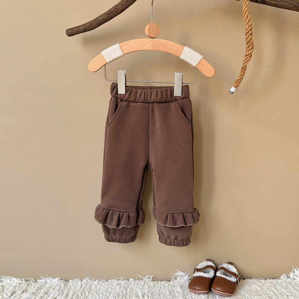 Forest Style Girls Thick Winter Sweatpants Ruffle Hem Infant Warm Trousers