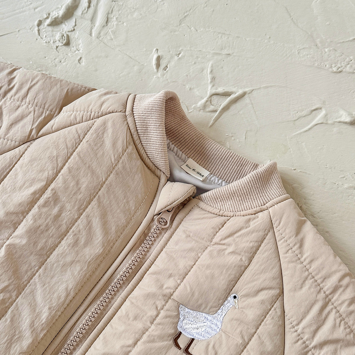 Fun Cartoon Embroidery Infant Quilted Coat Vertical Stitch Toddler Fall Jacket