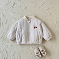 Fun Cartoon Embroidery Infant Quilted Coat Vertical Stitch Toddler Fall Jacket