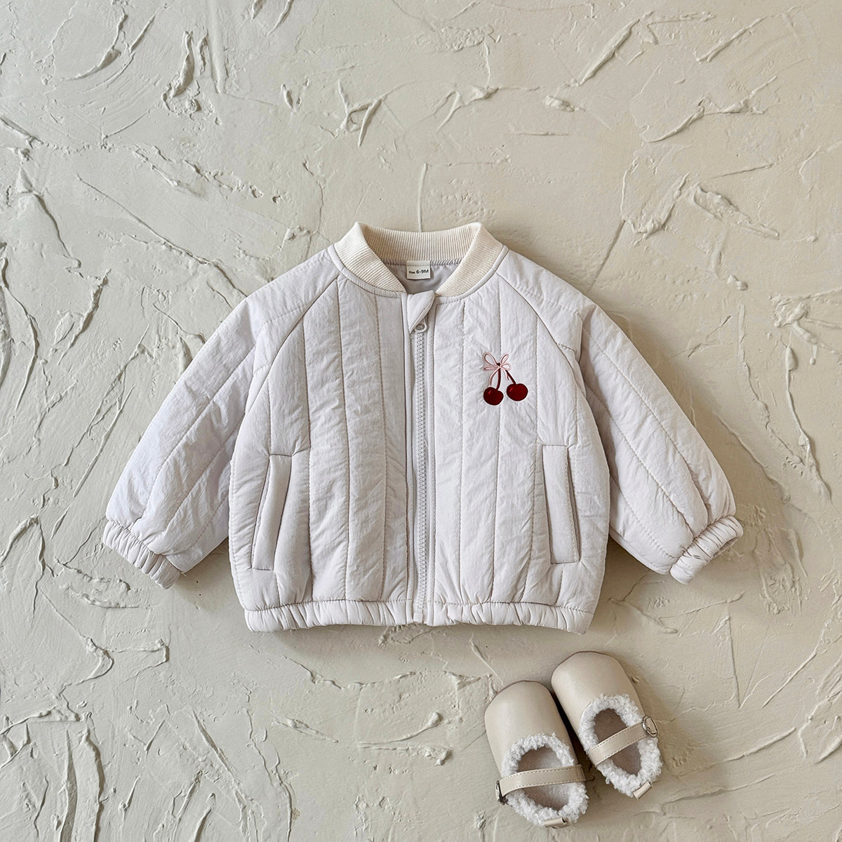 Fun Cartoon Embroidery Infant Quilted Coat Vertical Stitch Toddler Fall Jacket