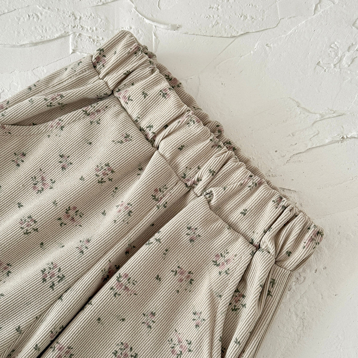Simple Forest Girls Floral Pants Rib Texture Ruffle Hem Toddler Casual Pants