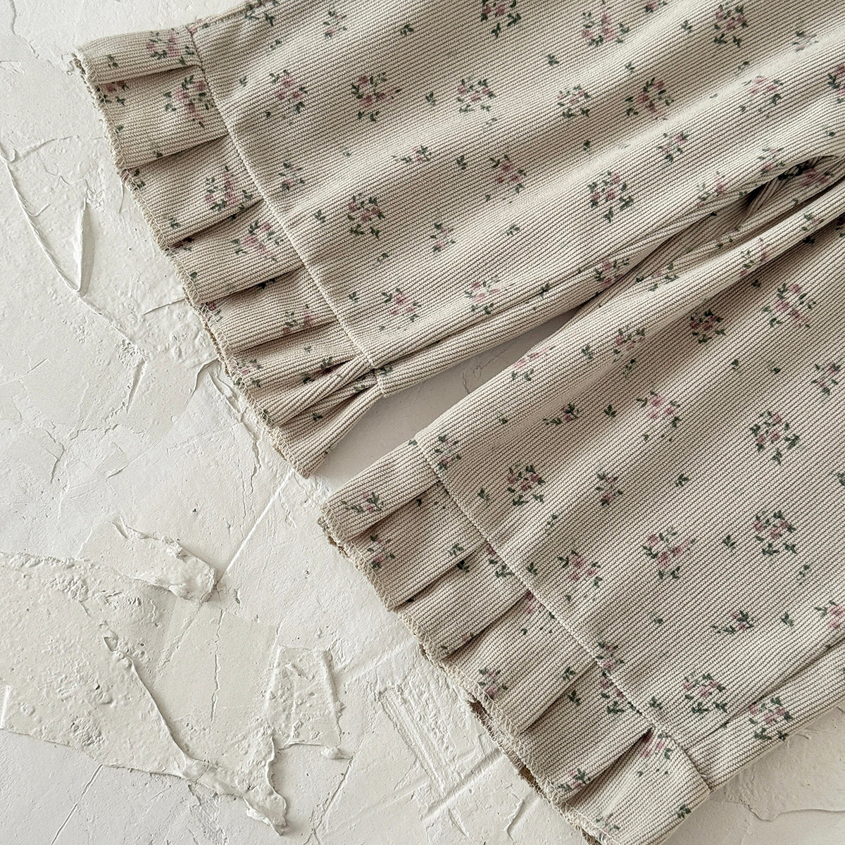 Simple Forest Girls Floral Pants Rib Texture Ruffle Hem Toddler Casual Pants