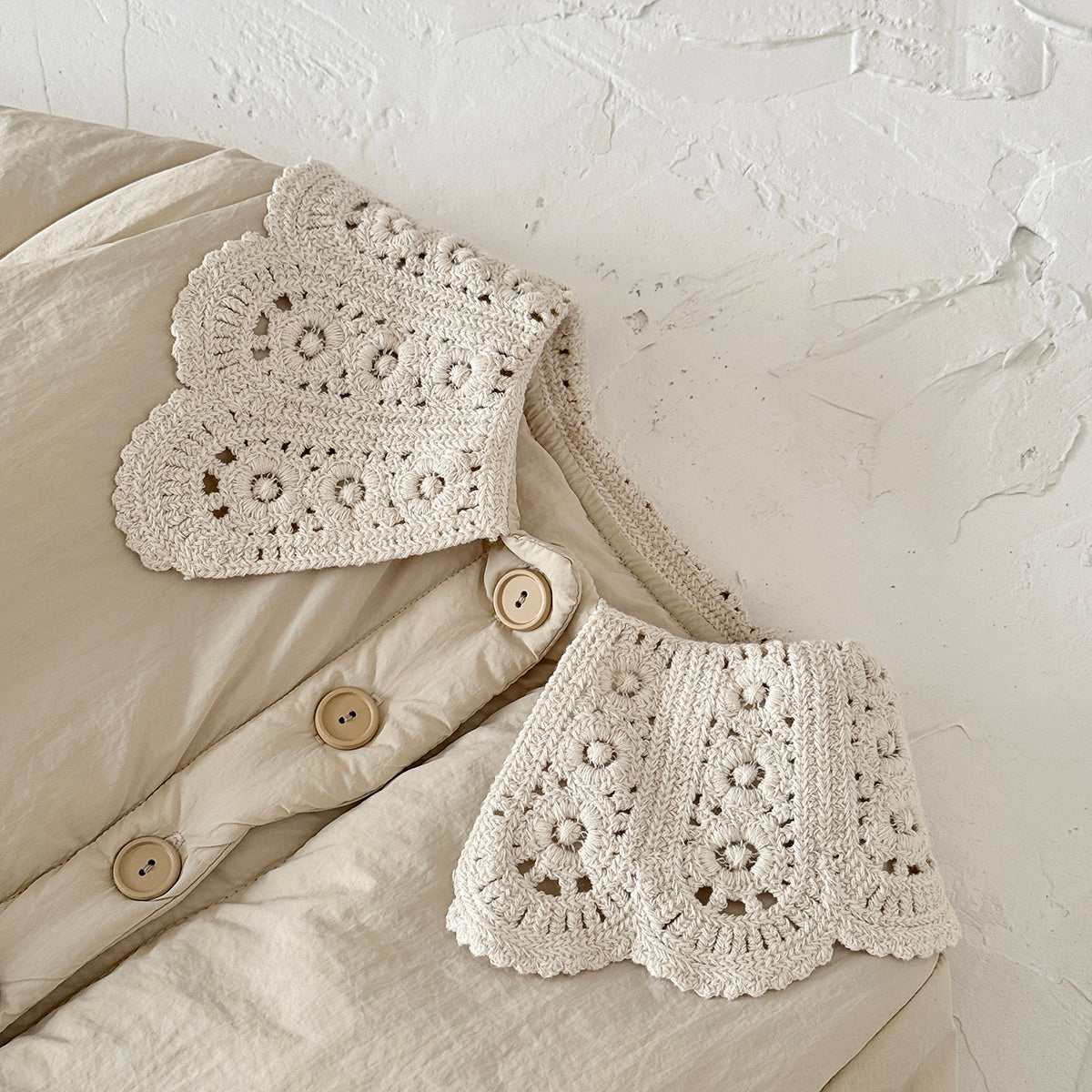 Solid Beige Kids Winter Quilted Coat Pretty Lace Collar Baby Girl Warm Coat