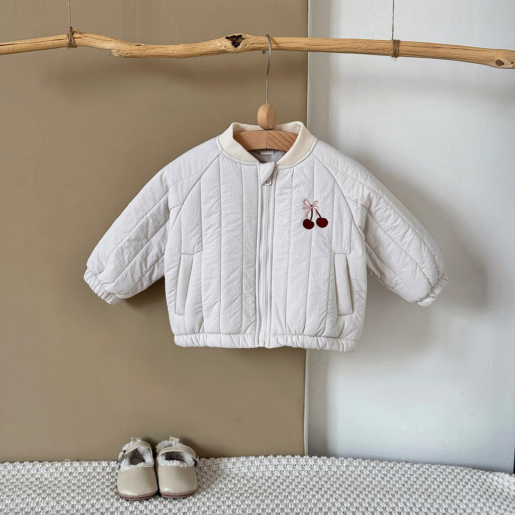 Fun Cartoon Embroidery Infant Quilted Coat Vertical Stitch Toddler Fall Jacket