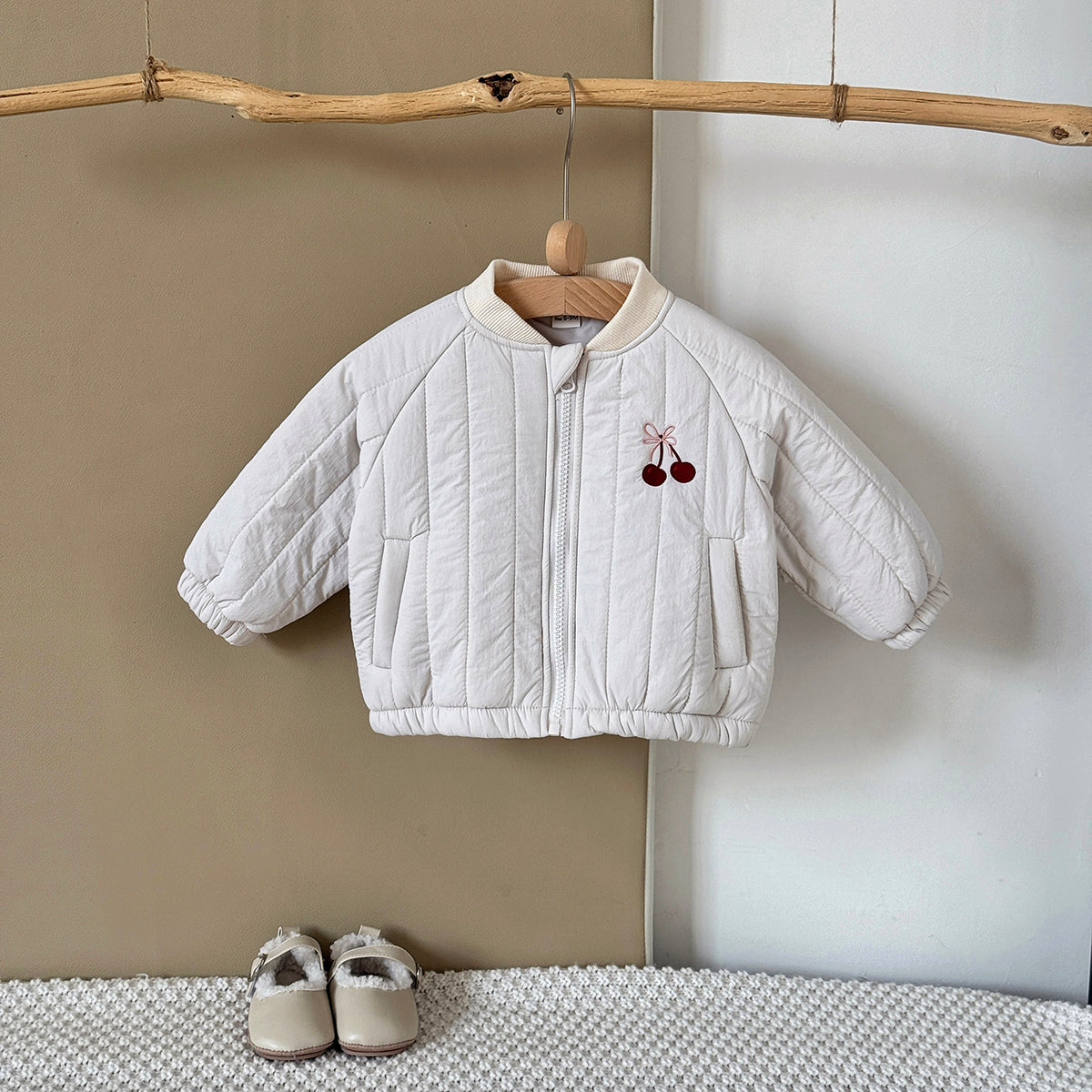 Fun Cartoon Embroidery Infant Quilted Coat Vertical Stitch Toddler Fall Jacket
