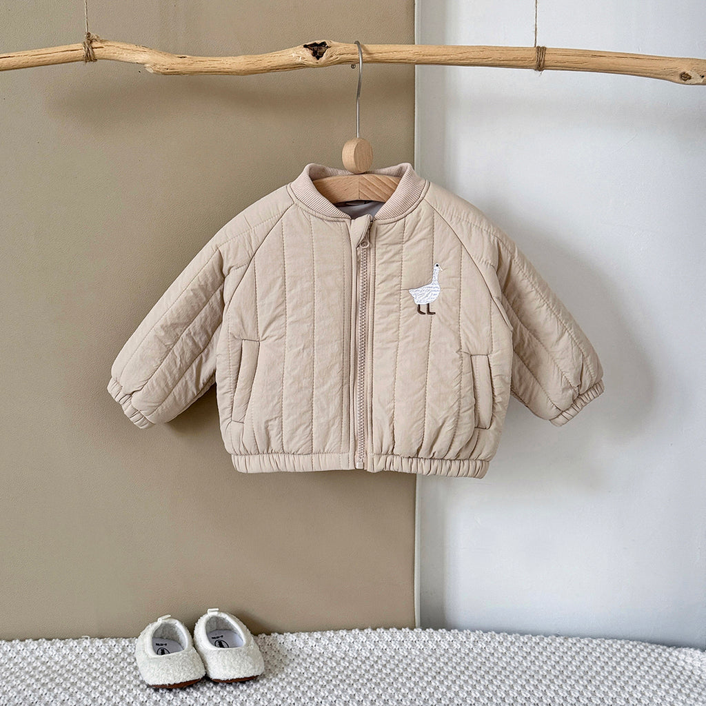 Fun Cartoon Embroidery Infant Quilted Coat Vertical Stitch Toddler Fall Jacket