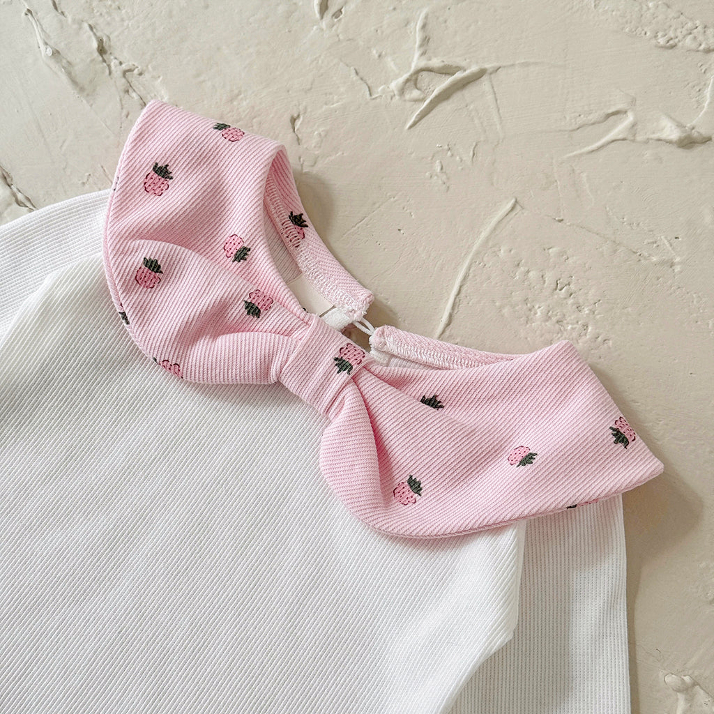 Sweet Infant Strawberry Set Pink Print Girls Bow Collar 2Pcs Outfit