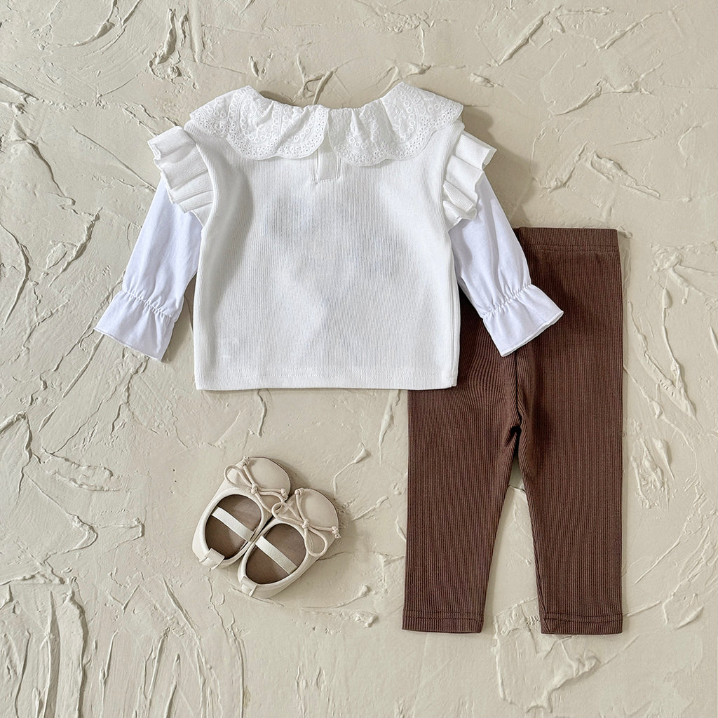 Sweet 3D Tufted Flower Baby Girl Set Spliced Ruffle Sleeve Kids Outfit