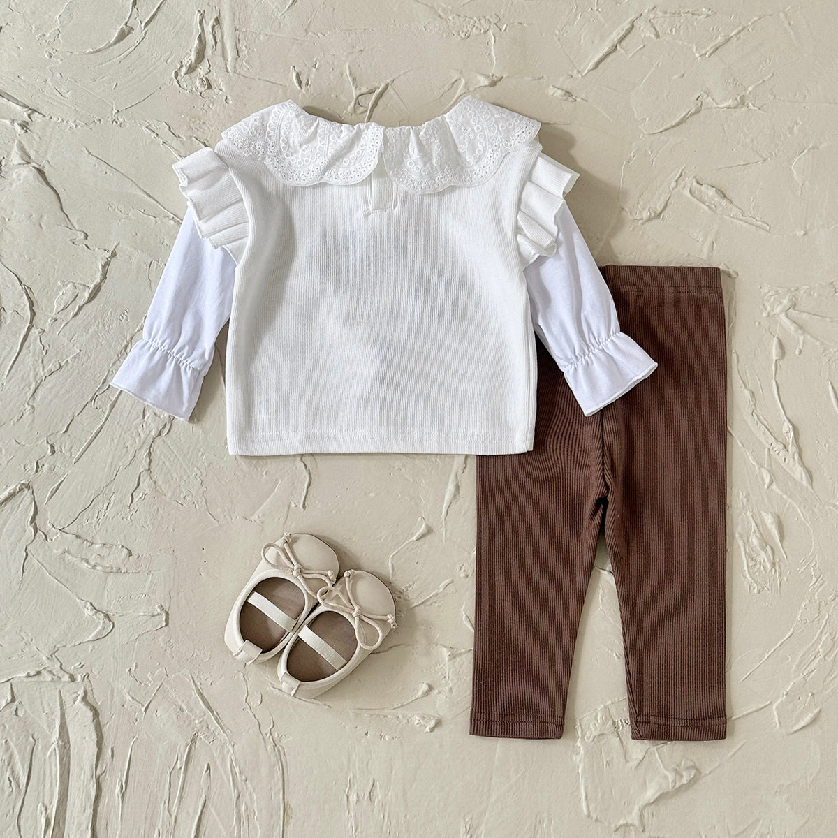 Sweet 3D Tufted Flower Baby Girl Set Spliced Ruffle Sleeve Kids Outfit