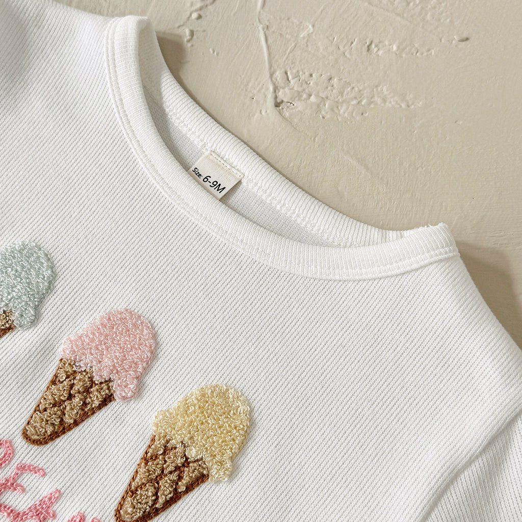 Baby girl white ice cream towel embroidery set 0-3 years old