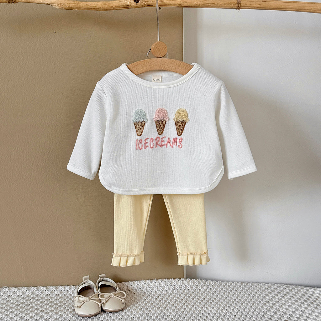 Baby girl white ice cream towel embroidery set 0-3 years old