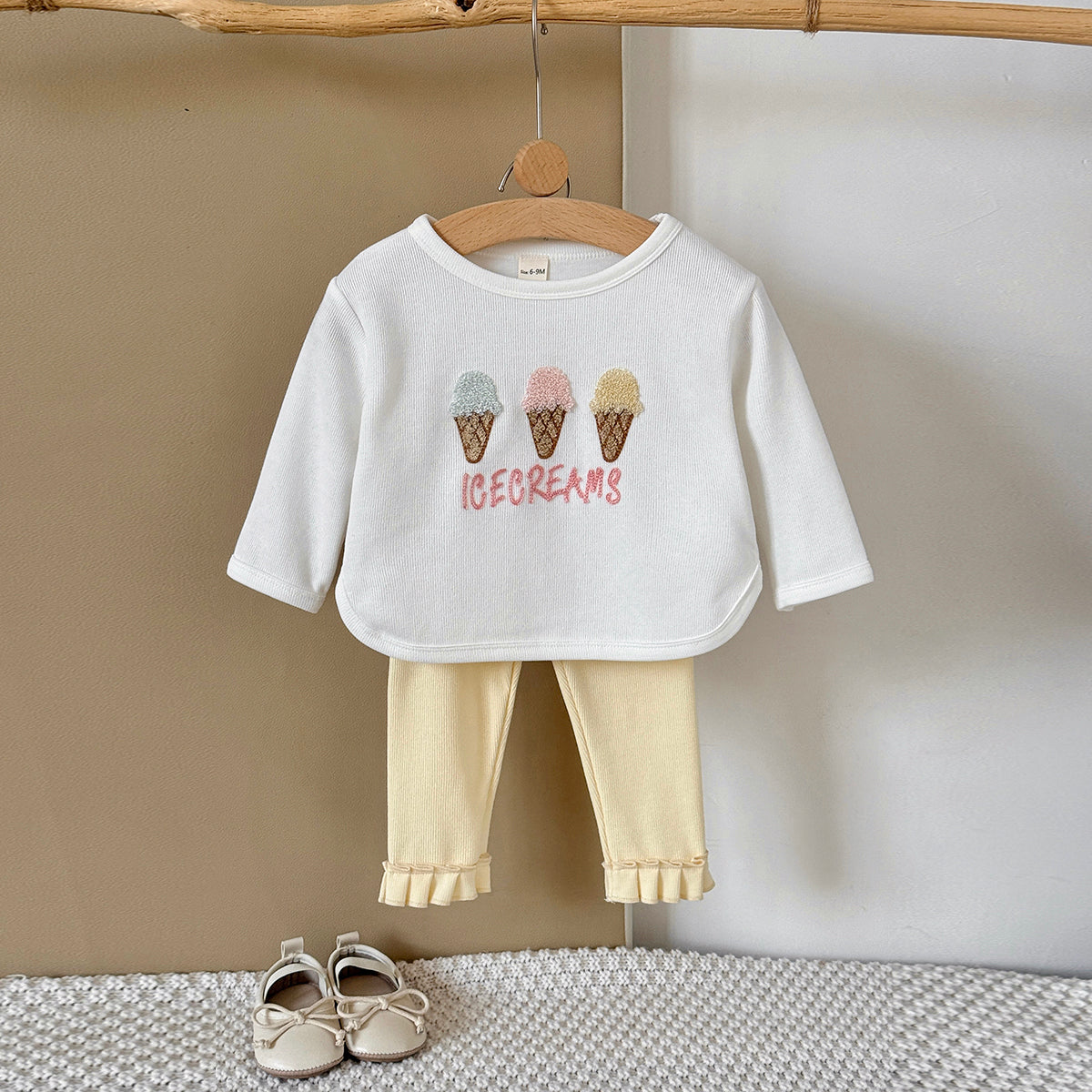 Baby girl white ice cream towel embroidery set 0-3 years old
