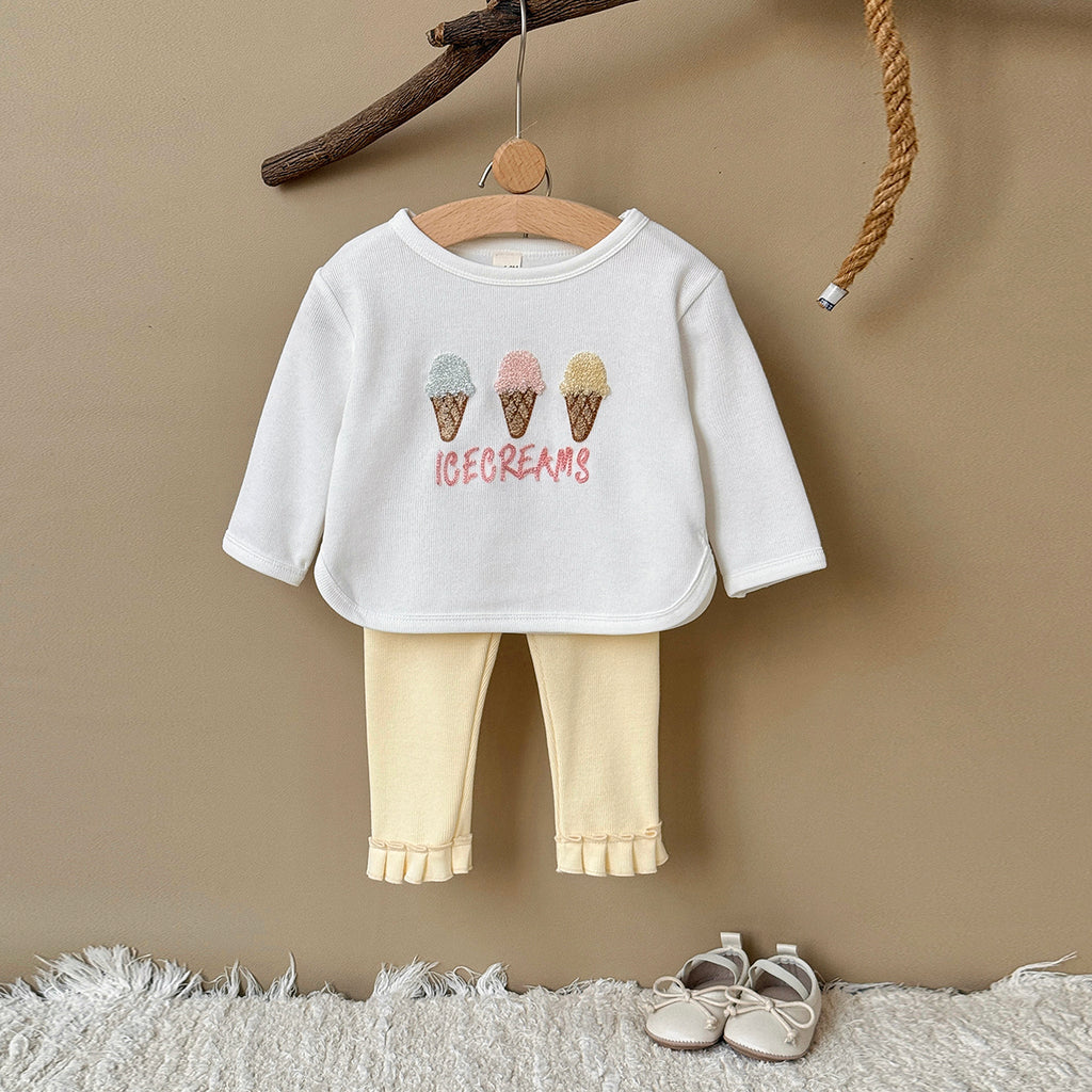 Baby girl white ice cream towel embroidery set 0-3 years old