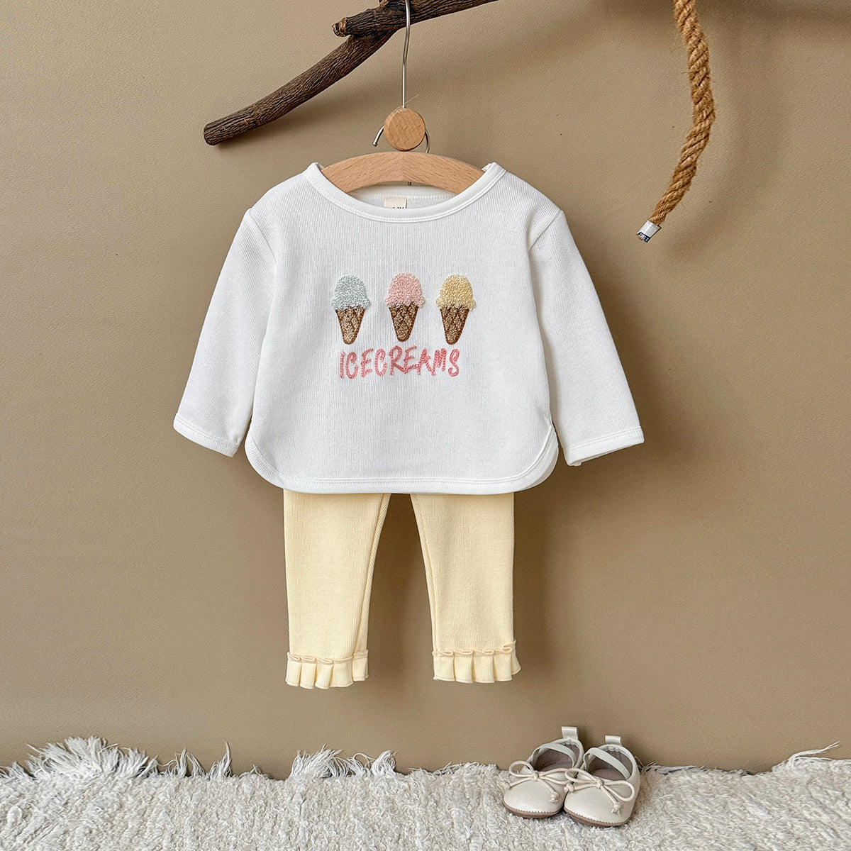 Baby girl white ice cream towel embroidery set 0-3 years old