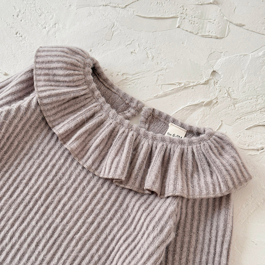 Infant Gentle Grey Ruffle Neck Ribbed Matching Outfit