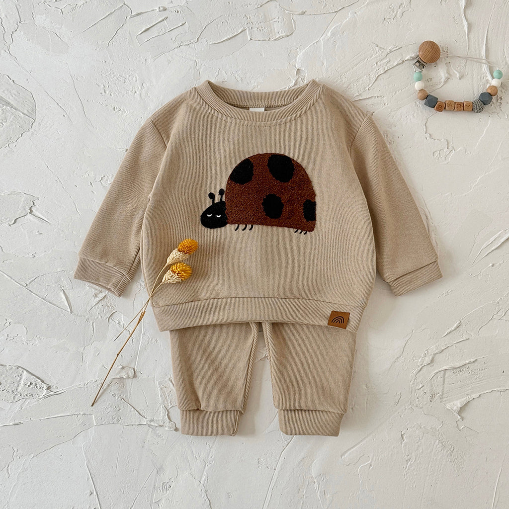 Baby Brown Insect Towel Embroidered Pants Set