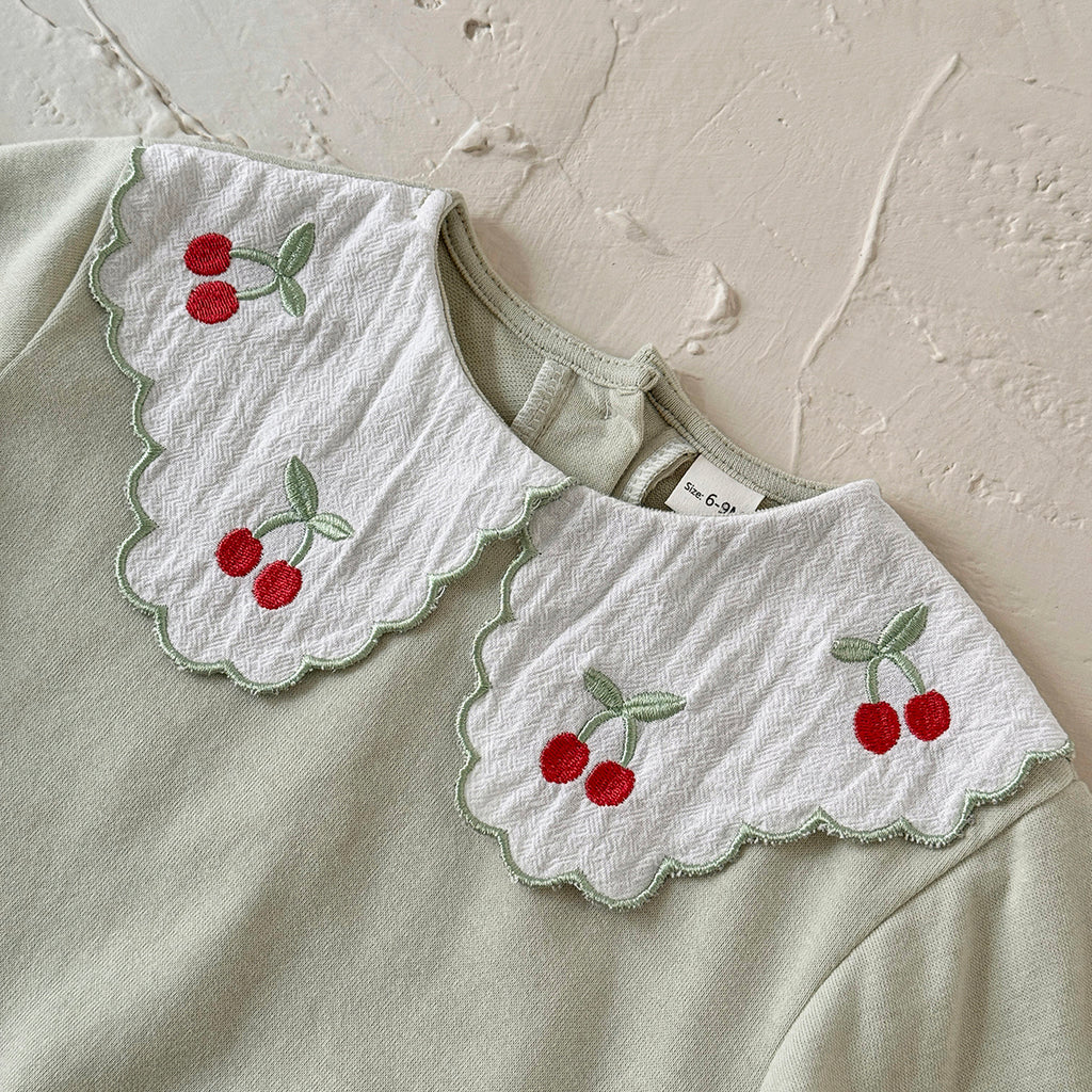 Fresh Cherry Baby 2Pcs Set Girls Big Collar Embroidery Clothing Set