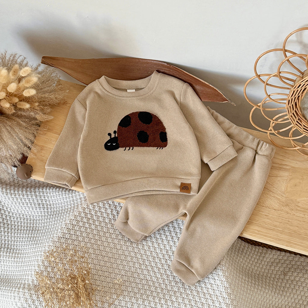 Baby Brown Insect Towel Embroidered Pants Set