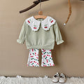 Fresh Cherry Baby 2Pcs Set Girls Big Collar Embroidery Clothing Set