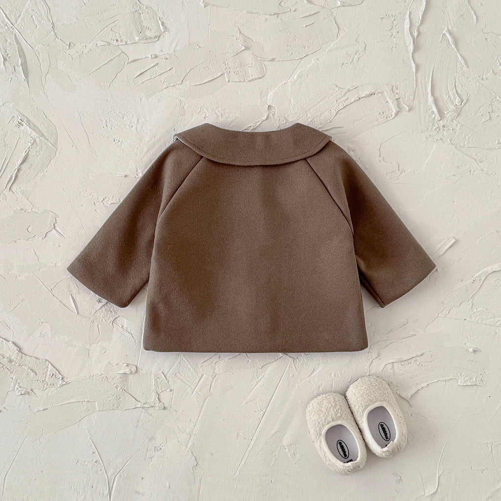 Korean Girls Embroidery Collar Wool Coat Baby Autumn Short Jacket