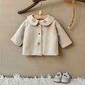 Korean Girls Embroidery Collar Wool Coat Baby Autumn Short Jacket