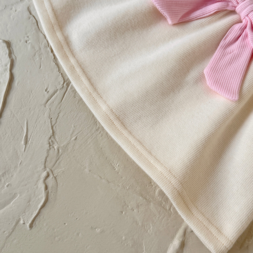 Gentle Cream Girls 2Pcs Big Pink Bow Collar Top Slim Fit Leggings