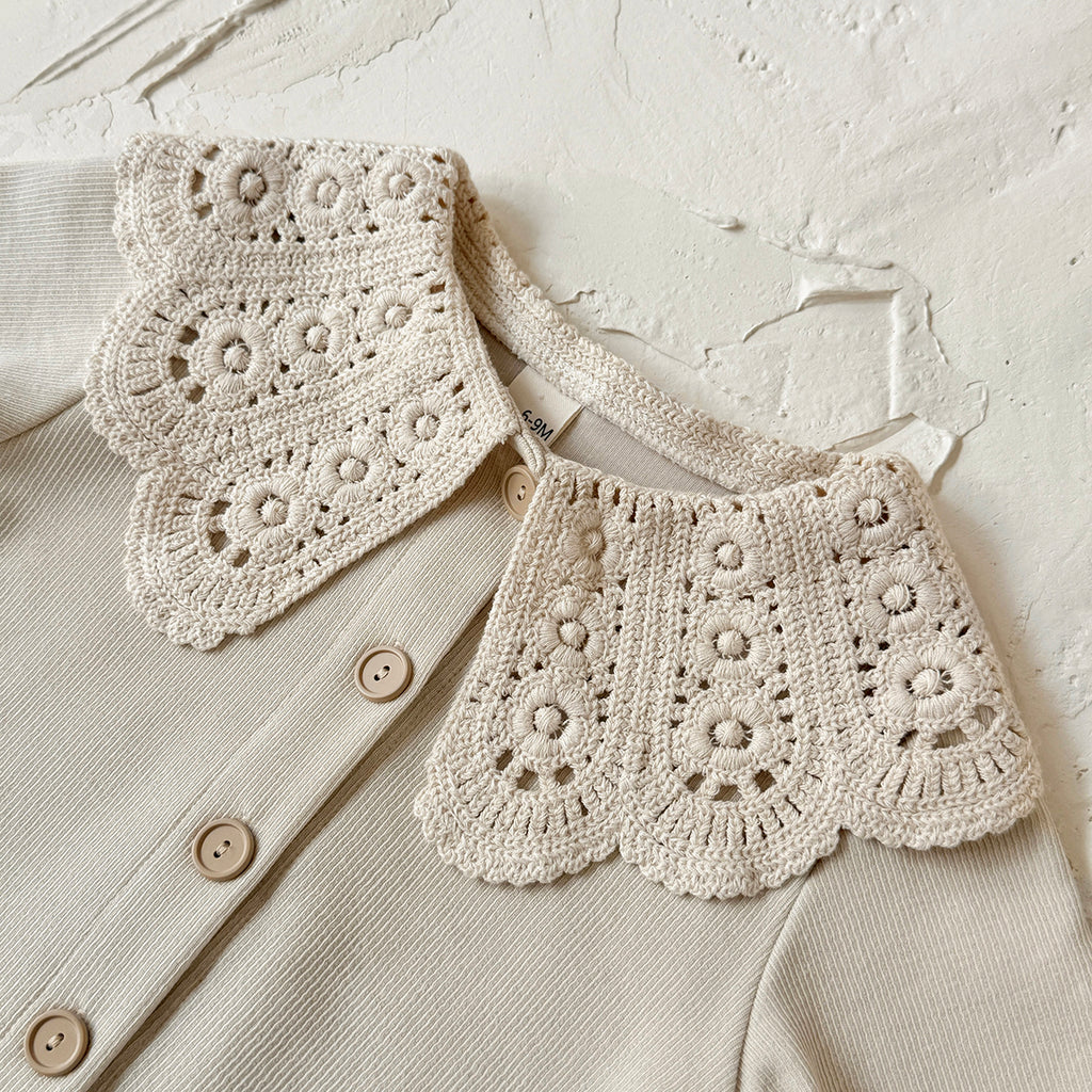 Gentle Beige Girls 2Pcs Set Exquisite Lace Collar Baby Flared Pants Outfit