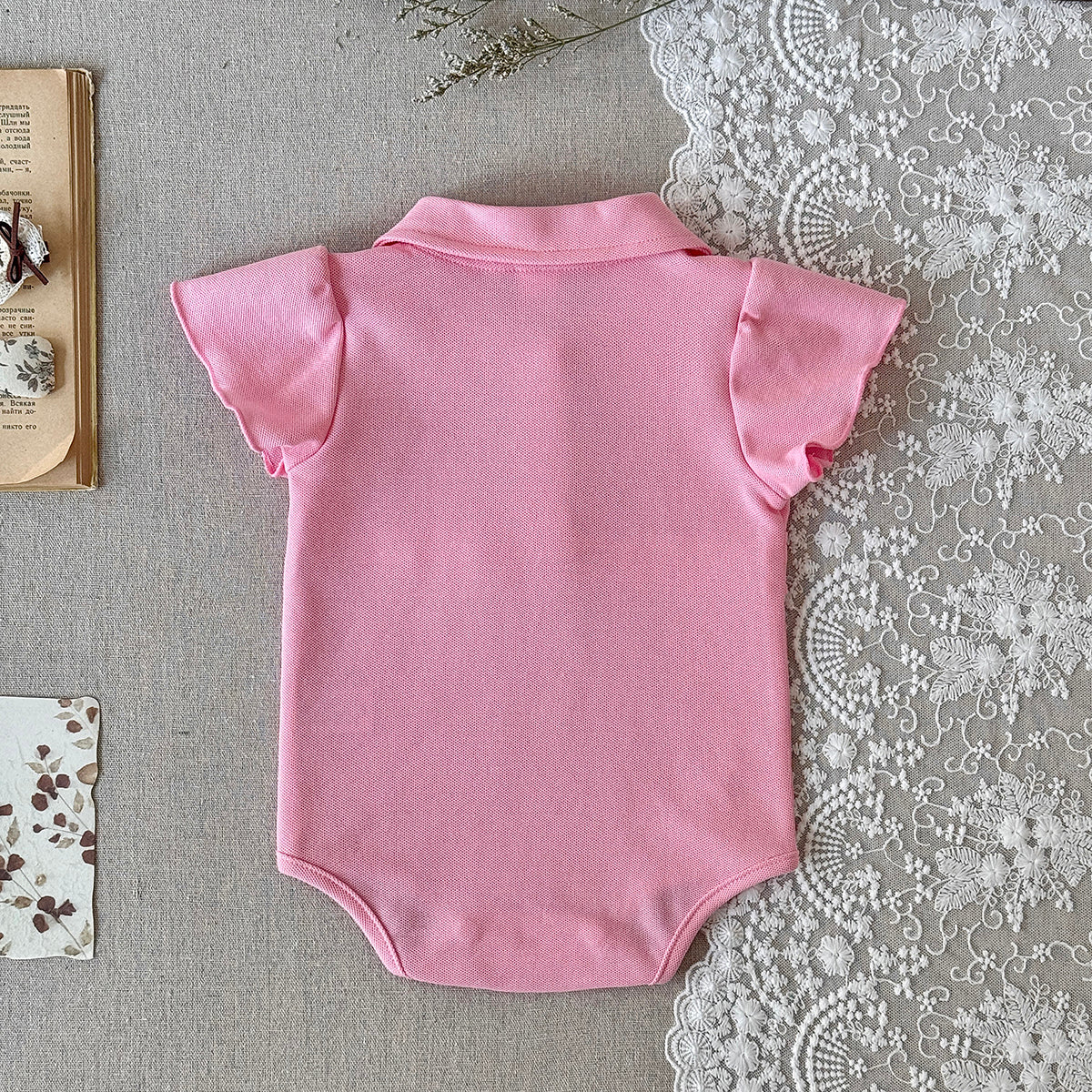 Baby Girl Pink Polo Bodysuit Flutter Sleeve Belt Romper