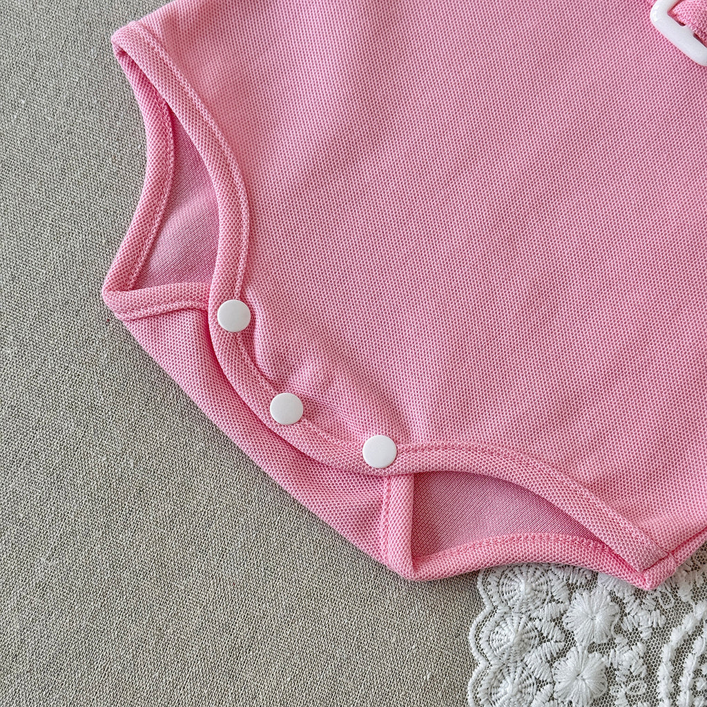 Baby Girl Pink Polo Bodysuit Flutter Sleeve Belt Romper