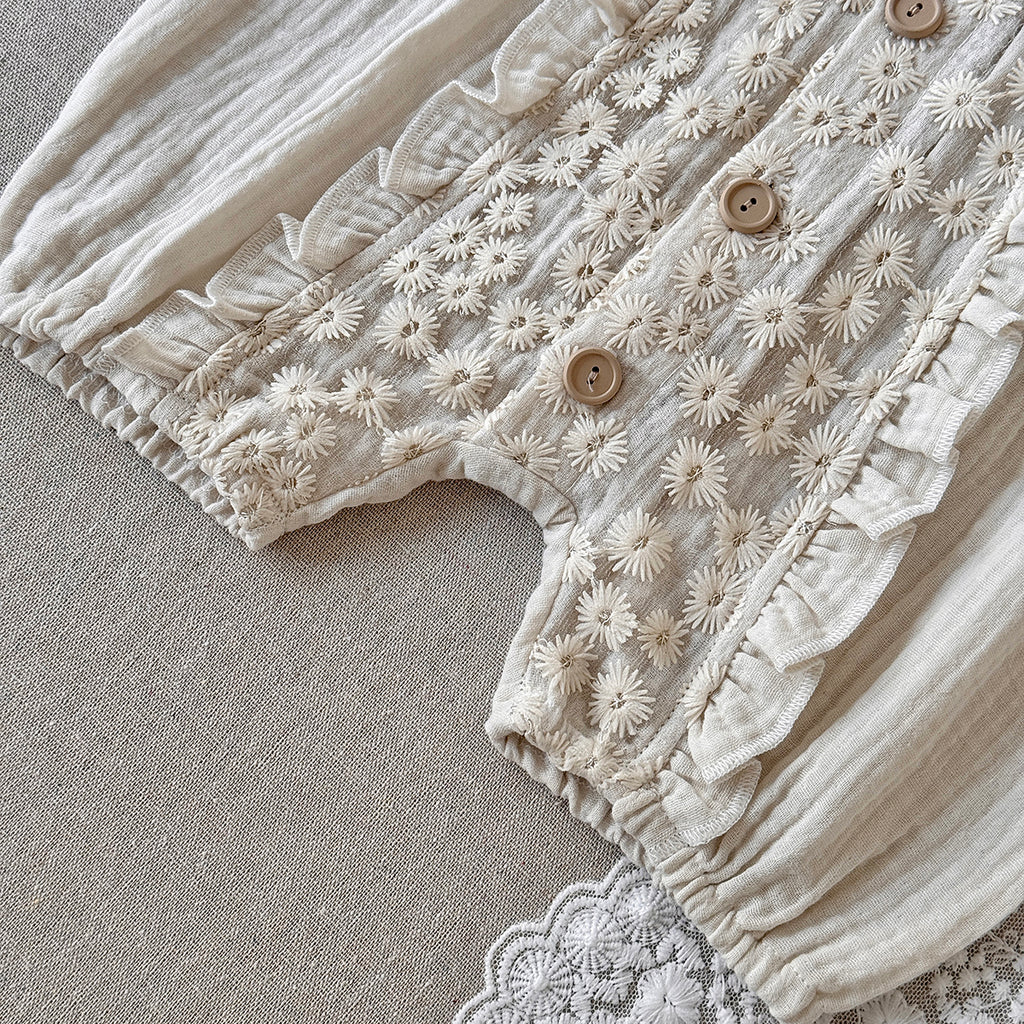 Baby Sleeveless Romper Ruffle Flutter Sleeve Floral Embroidery Outfit