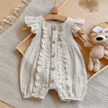 Baby Sleeveless Romper Ruffle Flutter Sleeve Floral Embroidery Outfit