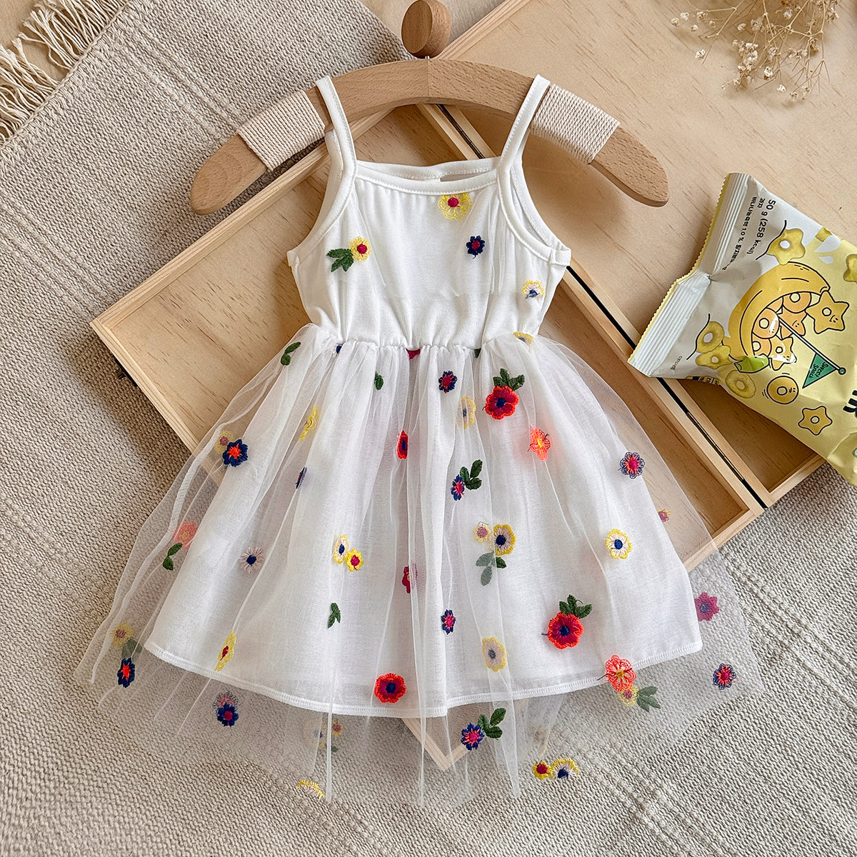 Baby Girl Floral Embroidered Tulle Sleeveless Dress