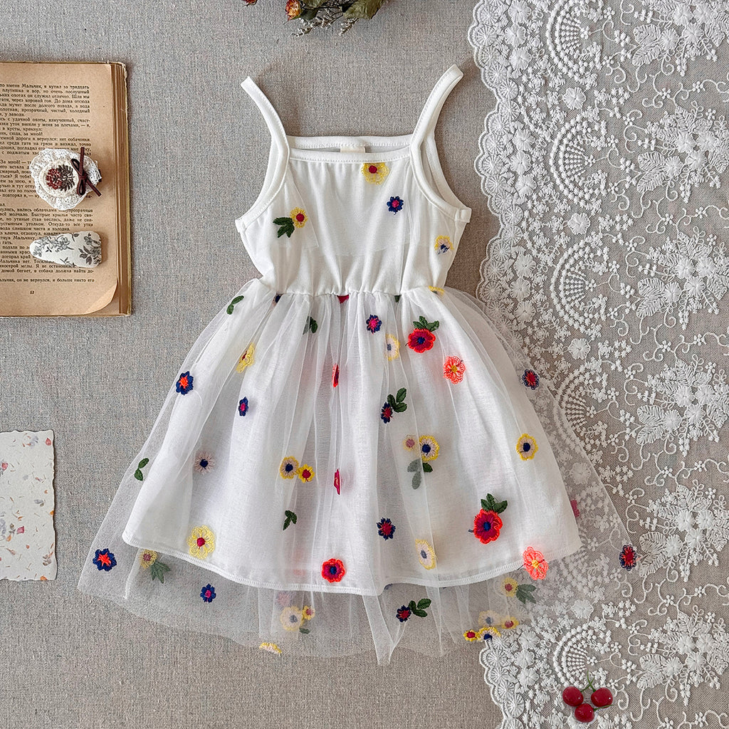 Baby Girl Floral Embroidered Tulle Sleeveless Dress